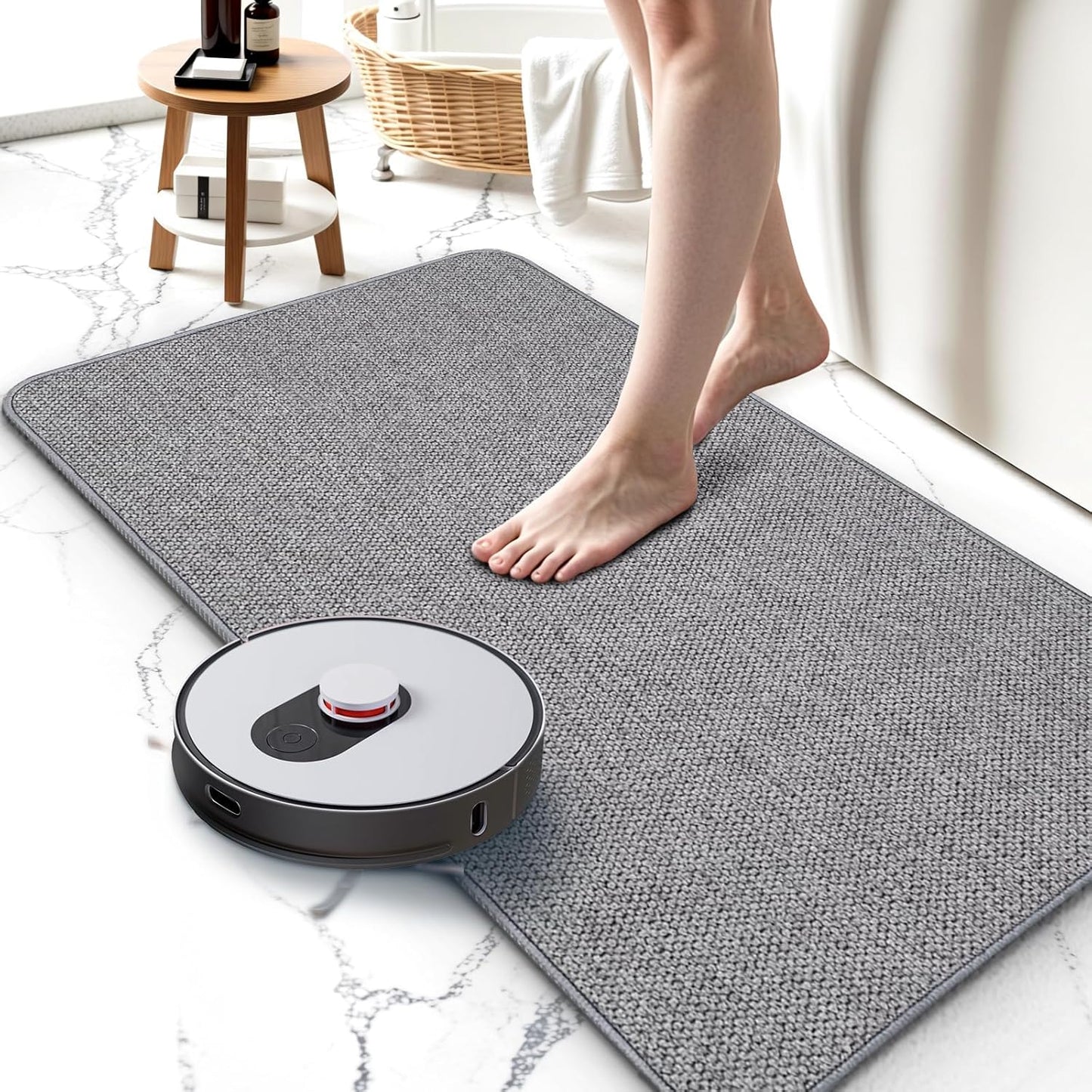 Upgraded Bathroom Rugs 24x48Inch, Thin Bath Mat with Rubber Backing Non-Slip, Absorbent,Quick Dry Machine Washable, Home Decor Accessories Cozy Cloth Bathroom Mat fit Under Door/Sink/Tub/Shower-Gray
