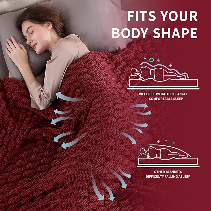 Knitted Weighted Blanket for Adults, 50' x 60'' 10lbs, Breathable Chunky Knit Blanket, Cooling for Hot Sleepers, Christmas Home Decor (Red)