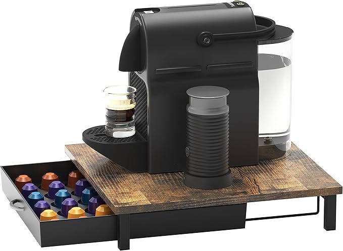 Deco Brothers Wooden Coffee Pod Drawer Compatible with 42 Nespresso Original Line Capsules, Rustic Brown