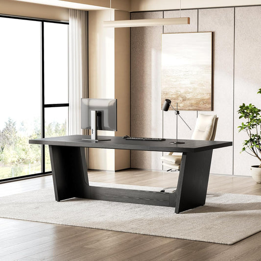 1Easylife 70.87 Inches Long Executive Desk, Black Wooden Computer Desk, Industrial Simple Study Writing Table, Large Workstation Business Furniture for Home Office