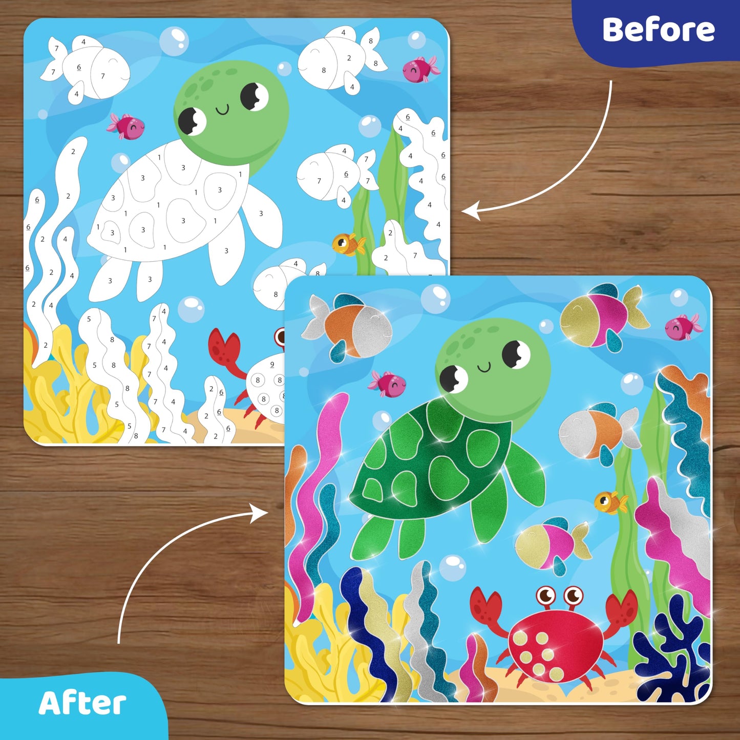 jackinthebox Foil By Number - Ocean, No Mess Art & Craft Kit for Kids, Fun Foil Art, Craft Kits & Supplies, DIY Creative Activity, Travel Toys, Screen-Free Birthday Gifts for Ages 4, 5, 6, 7, 8, 9
