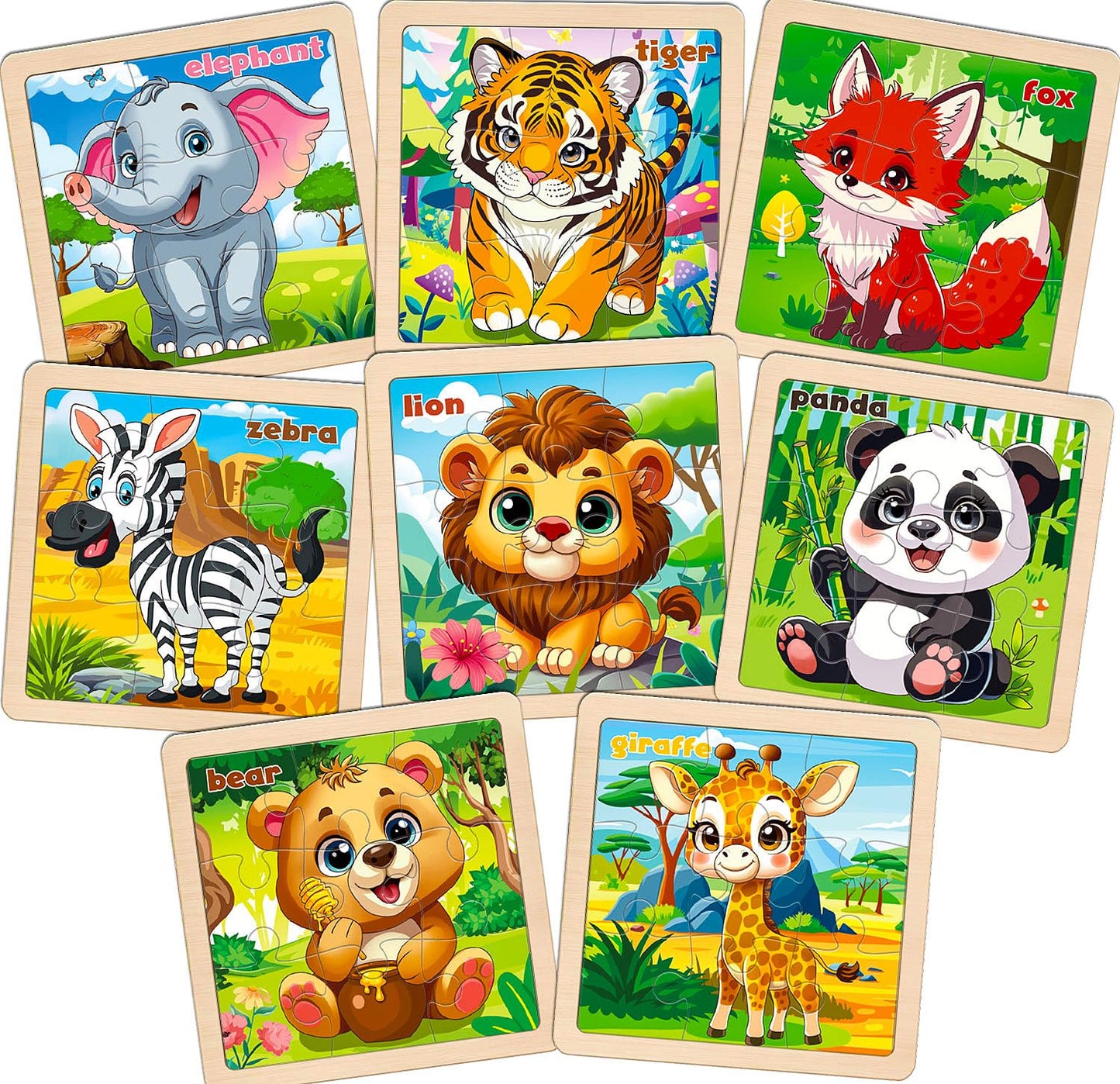 Wooden Animals Puzzles for Toddlers 2-4, 8 Pack 9 PCS Jigsaw Puzzles for Kids 2-4, Wooden Puzzles for Toddlers 3-5, Animal Puzzles for Kids 3-5, Preschool Puzzles Learning Educational Sets Toys