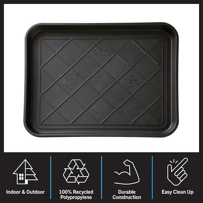 All-Weather Boot Tray - Water-Resistant Plastic Mud Pan, Pet Food Tray, and Outdoor or Indoor Shoe Mat for Entryway by Stalwart (Black)