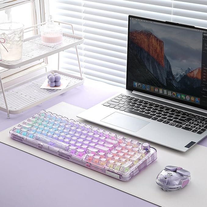 YUNZII X98 QMK/VIA Wireless Mechanical Gaming Keyboard with Knob,Tri-Mode BT5.0/USB-C/2.4GHz Hot Swappable Keyboard,Pre-lubed Switches Gasket Mount RGB Backlit for Wins/Mac (Purple, Crystal Switch)