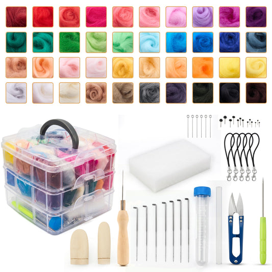 DF DUALFERV Needle Felting Kit with 40 Colors of Premium Felting Wool - Fluffy, Textured Wool Roving with Strong Plasticity for Felted Animal