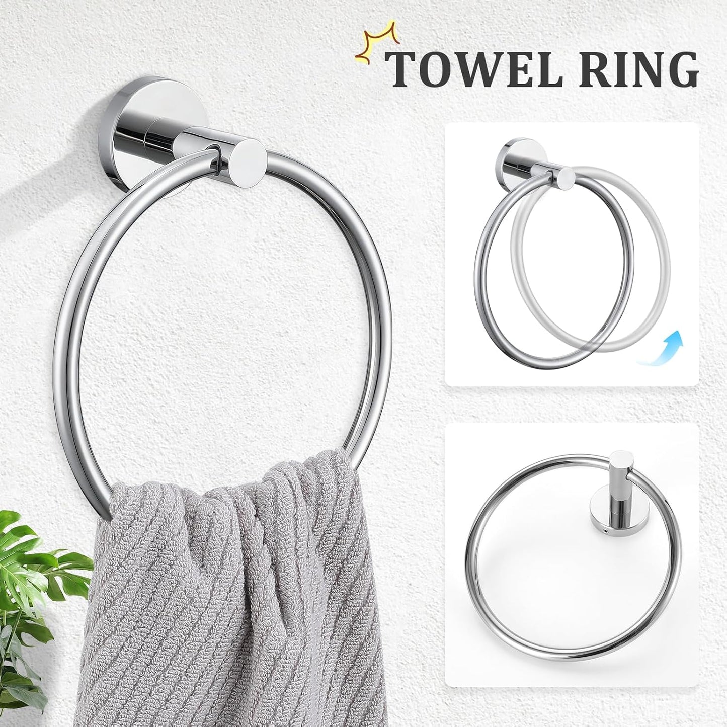 TURS Polished 5 Piece Bathroom Hardware Set, 24 Inch Bath Towel Bar Set, Round Bathroom Accessories Kit Wall Mounted SUS304 Stainless Steel