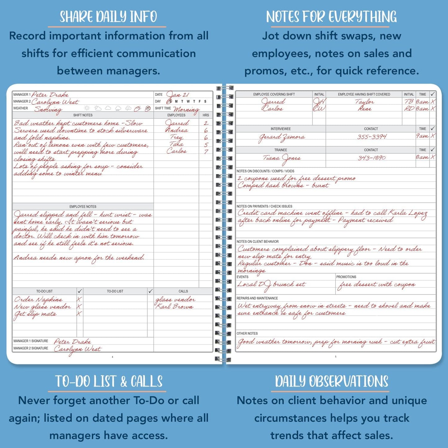 BookFactory Manager Notebook Manager's Log Book Planner Management Logbook - Wire-O, 100 Pages, 8.5'' X 11'' (Made in USA)