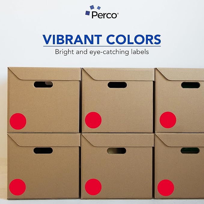 Perco Red 3-Inch Round Circle Dot Sticker Labels - Multi-Roll Pack (3 Rolls, 500 Labels Each) - Permanent Adhesive, Vibrant Colors, Strong Hold - Perforated for Easy Use - Made in USA