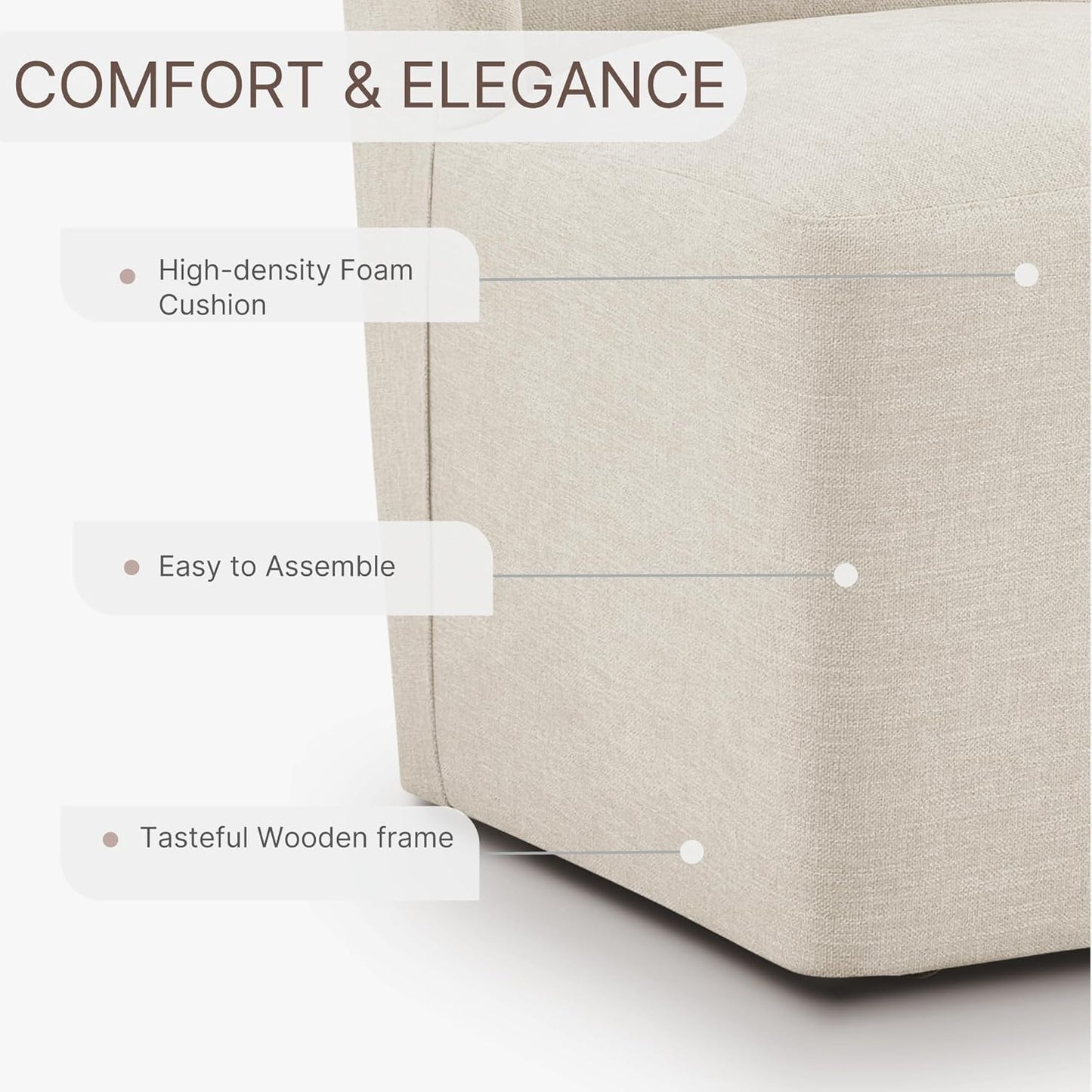 Upholstered Dining Chair with Casters Wingback Modern Side Armless Deskchair with Rollers for Diningroom Bedroom Livingroom Reading Room,Cream Beige,1 Box