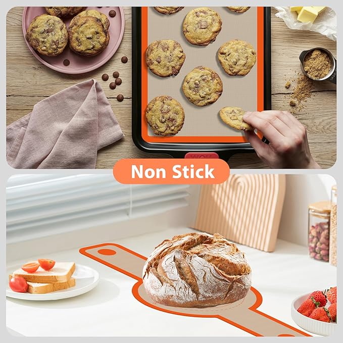 Silicone Baking Mat Set of 5, Nonstick Reusable Pastry Mat, Silicone Bread Sling & Loaf Pan Liners for Bread, Macaron Baking Mat for Cookie, Macarons