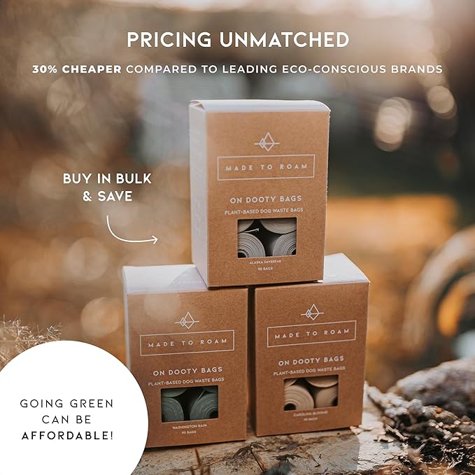 MADE TO ROAM On Dooty Bags - Plant Based Dog Poop Bag Rolls, Extra Thick, Leak Proof, Unscented Dog Waste Bags (Set of 3 Boxes, 270 Bags Total) - Carolina Blooms