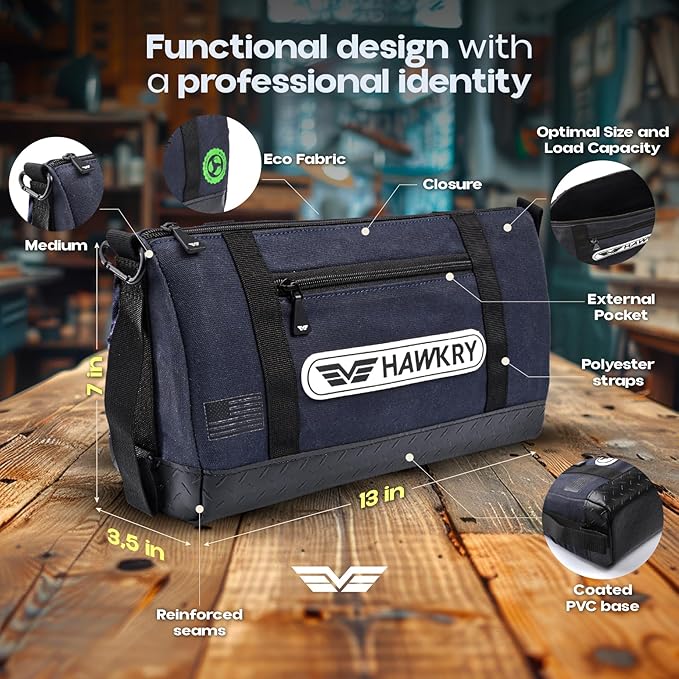 HAWKRY Heavy Duty Canvas Tool Bag – Waterproof Canvas Zipper Pouch, Garden Tool Bag, Construction Bags Heavy Duty, Small Zipper Pouch, Motorcycle Tool, Multipurpose Fishing Bag