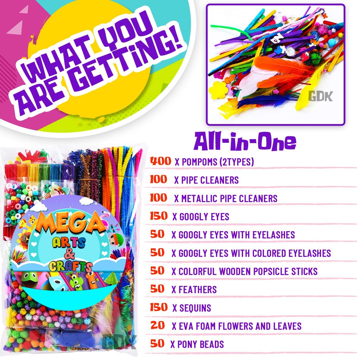 GoodyKing Arts and Crafts Supplies for Kids - 1170Pcs+ Craft Art Supply Kit for Toddlers Kids Craft Supplies & Materials Age 4 5 6 7 8 9 - Christmas D.I.Y. Crafting School Supplies