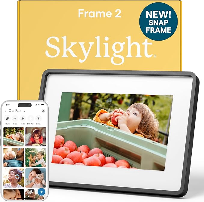 Skylight Digital Picture Frame 2 – 10" Full HD Wi-Fi Touch Screen, 16GB Digital Photo Frame, Load Photos & Videos Directly from Phone, Anti-Glare – Personalized Gifting, Charcoal Metal Shadow Box