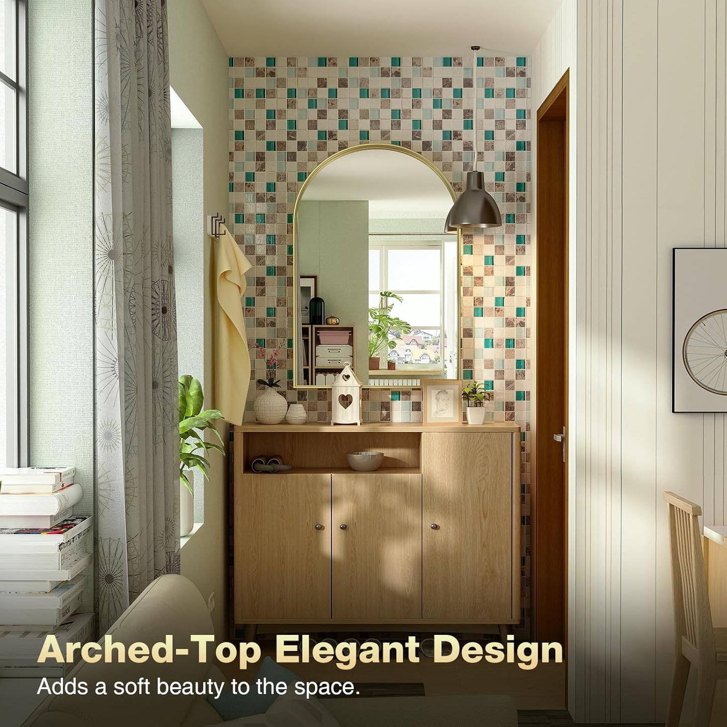 Brightify Arched Wall Mirror, 26 x 38 Inch, Gold Metal Frame, HD Silver, Bathroom, Living Room, Wall Mount