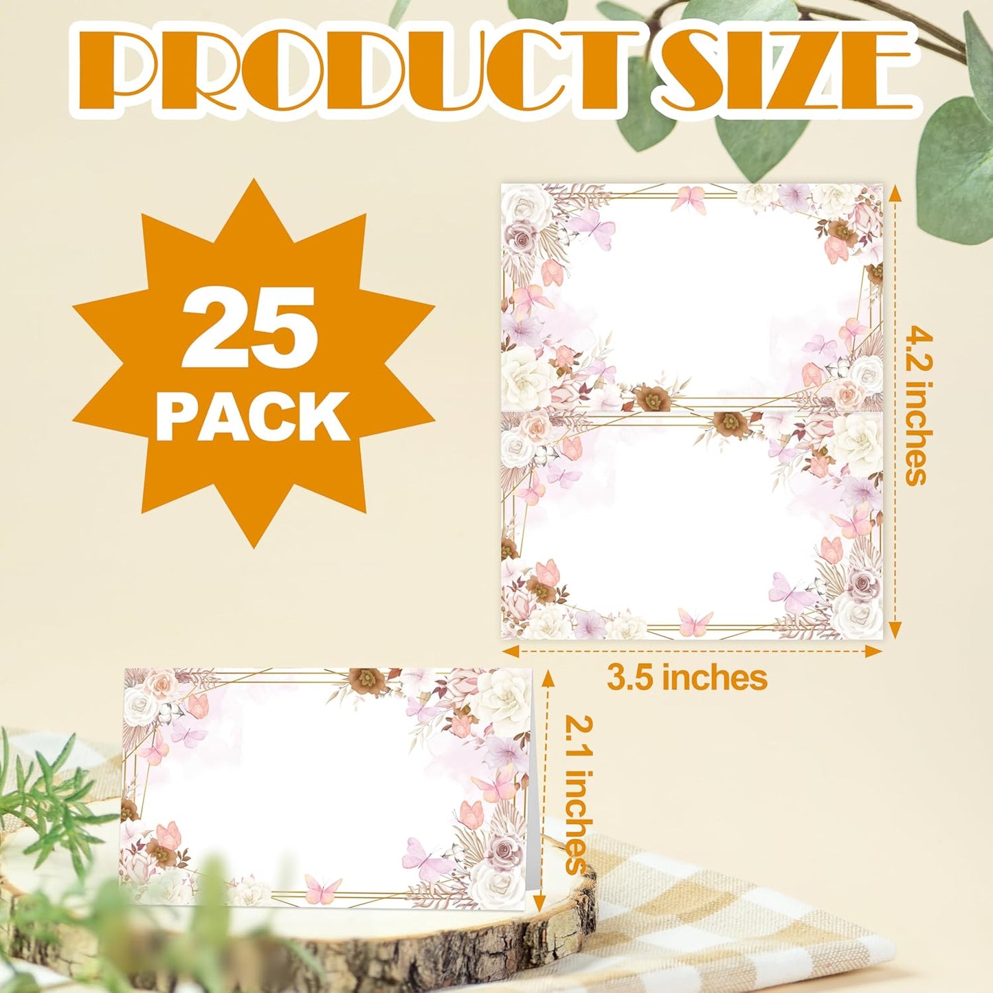 Floral Place Cards, Pink Flowers Table Place Cards For Table Setting, Name Cards For Birthday Party Wedding Reception Bridal Shower, 25 Cards Included -20