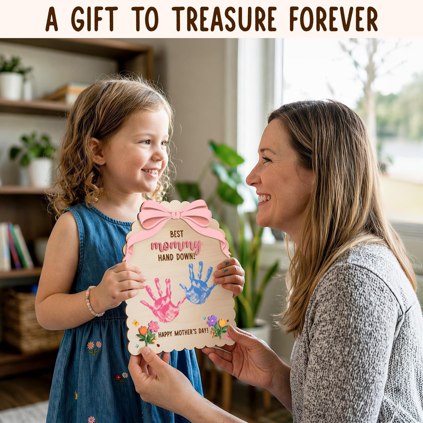 HYPERI DIY Mothers Day Crafts for Kids Handprint Art, Handprints Wooden Rose Flower Bouquet, Mothers Day Gifts for Mom from Kids, for Grandma from Grandkids, Mothers Day Keepsake Craft (Best Mom)