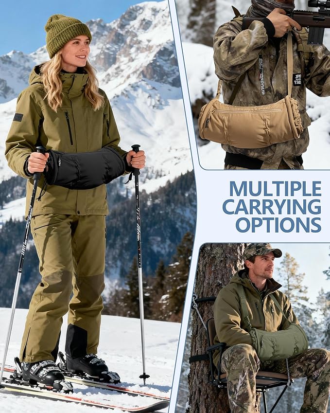 Hand Warmer Pouch with Silent Material, Drawstring Tighteners and Adjustable Strap, Hand Muff for Hunting, Golf, Football Winter Outdoor Activities