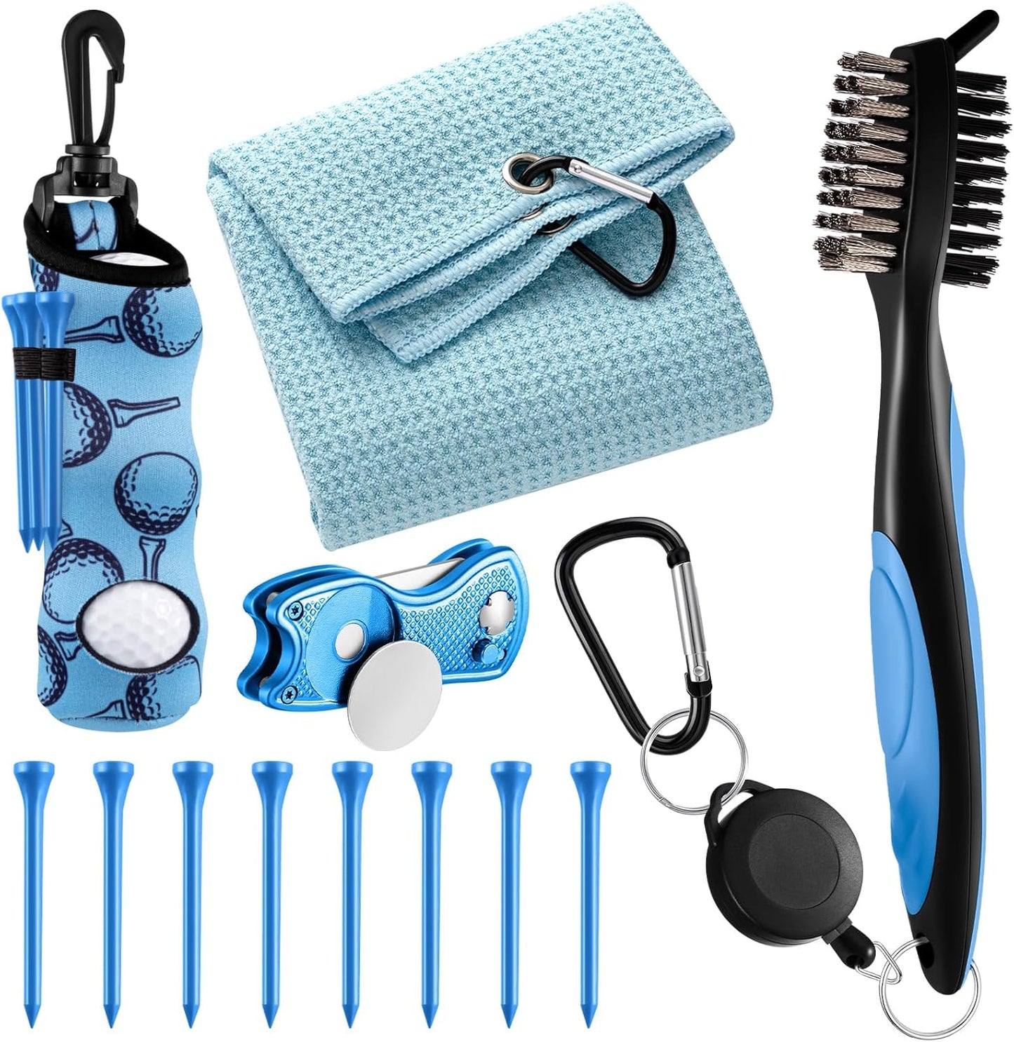 Liliful 12 Pcs Golf Accessories Kit, Include Golf Ball Bag with Hook Towel Tees Magnetic Ball Marker Divot Tool Cleaner Brush for Women Man Gifts