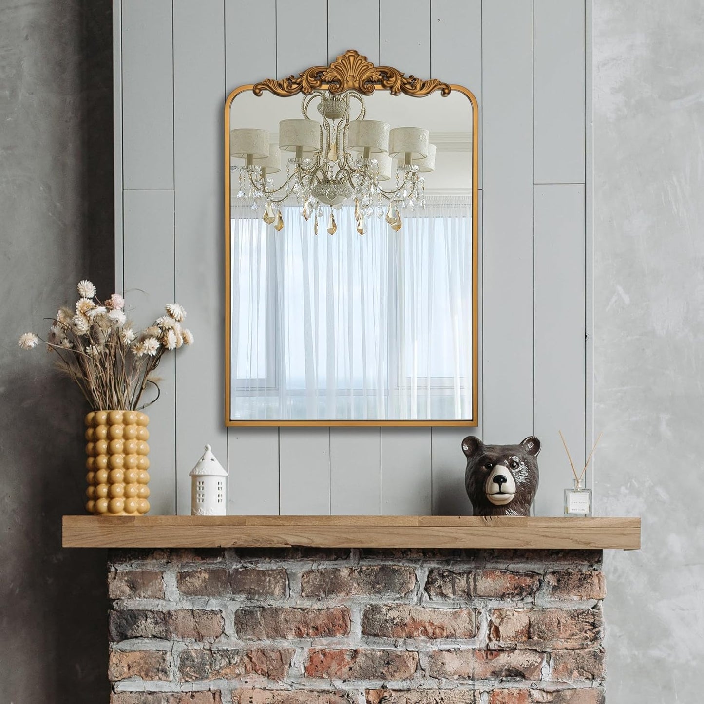 Ruomeng Traditional Wall Mirror, Vintage Bathroom Mirror Baroque Inspired Wall Décor, Gold Accent Mirror for Vanity Entryway and Living Room, 24” x 36"