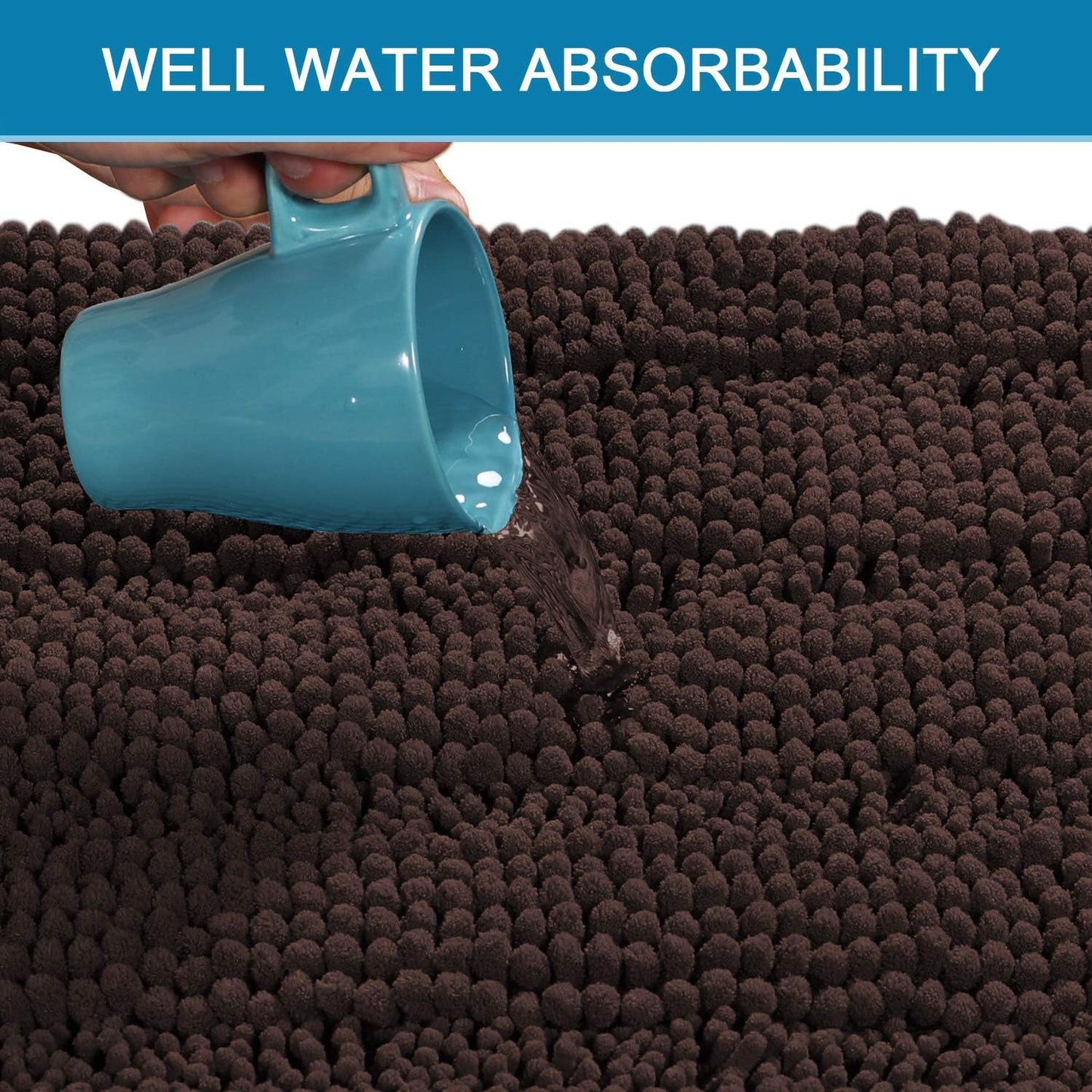 H.VERSAILTEX Bath Mats for Bathroom Non Slip Extra Thick Chenille Striped Bath Rug 24" x 36" Absorbent Non Skid Fluffy Soft Shaggy Rugs Washable Plush Mats for Indoor, Bath Room, Tub - Chocolate