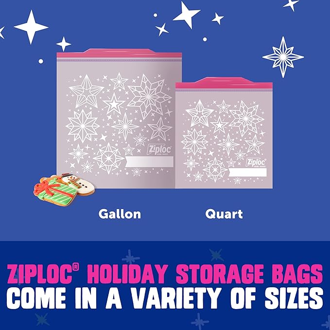 Ziploc Gallon Food Storage Bags, Grip 'n Seal Technology for Easier Grip, Open, and Close, 38 Count, Holiday Designs, Packaging May Vary