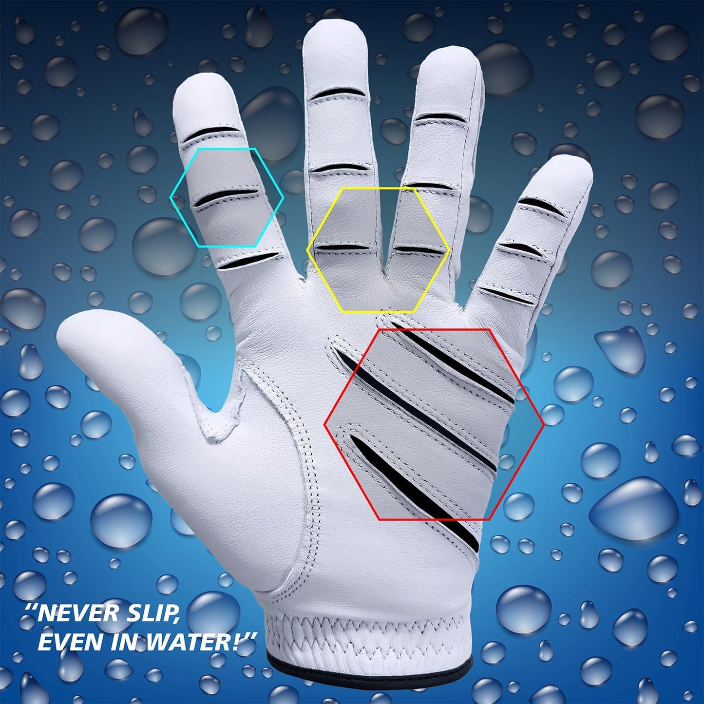 MONKEY GRIP 3D Golf Glove Premium Cabretta Leather Power Good Grip Soft Fit Easy Grip Line Non Slip No Slice Long Distance All Weather Rain Grip