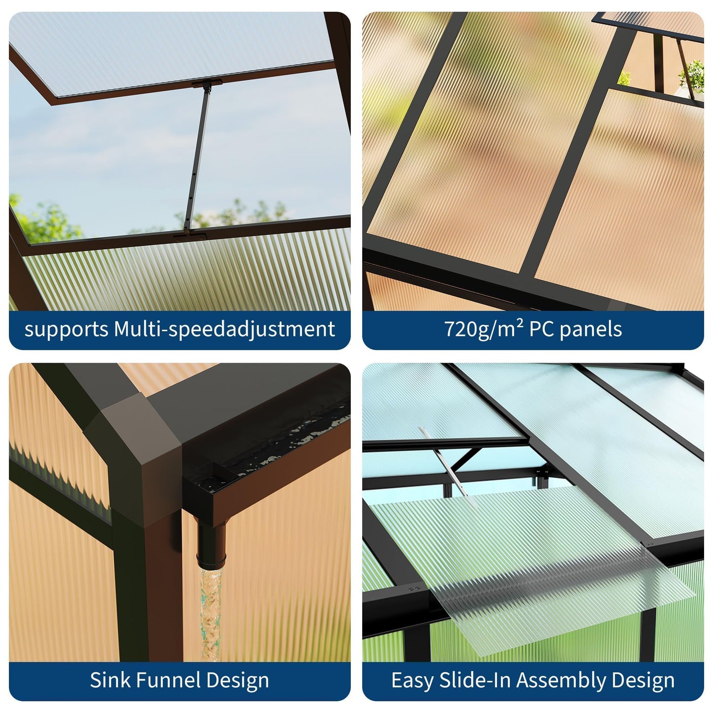 8x10 FT Greenhouse for Outdoors, Polycarbonate Greenhouse with Roof Vent, Ground Nails, Lockable Push Door, Aluminum Large Walk-in Green House for Outside Garden Backyard, Patio, Lawn, Black