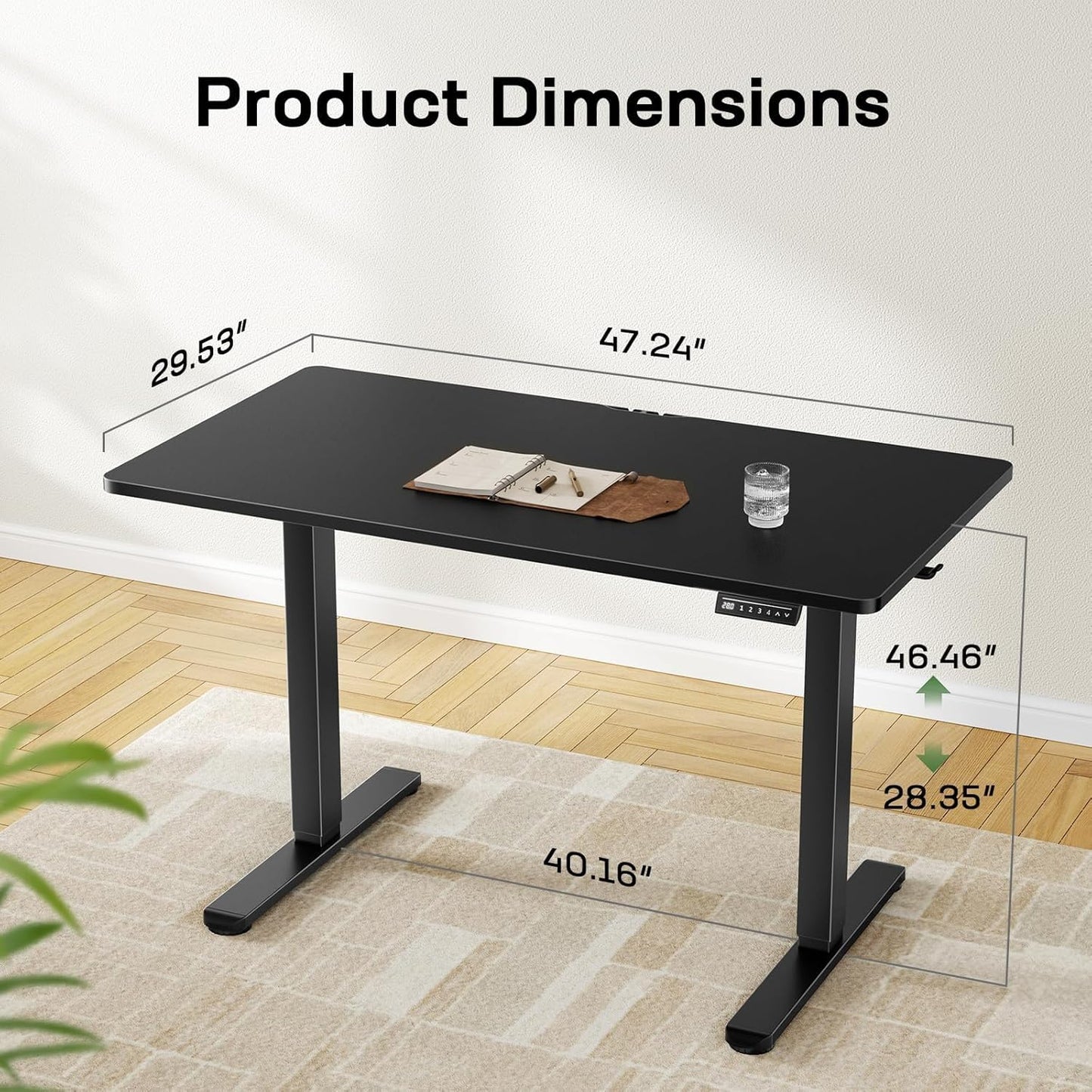 Marsail Electric Standing Desk with One-Piece Desktop,48 x 30 inch Height Adjustable Office Gaming Computer Desk with Deeper Tabletop,Home Office Stand up Desk with 4 Memory Presets, Desk for Bedroom