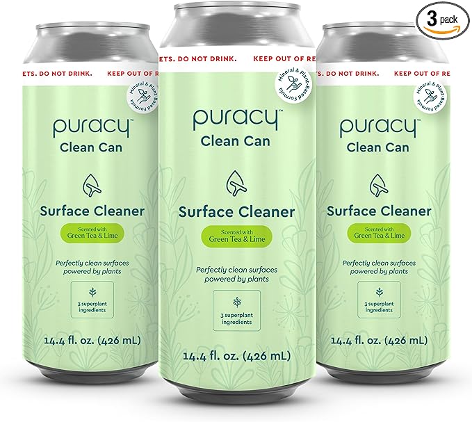 Puracy Multi-Surface Cleaner Clean Can - Plant-Powered Everyday Surface Cleaner - Natural All Purpose Cleaning Solution As Seen on TikTok (Green Tea & Lime, 3 Pack Refill)