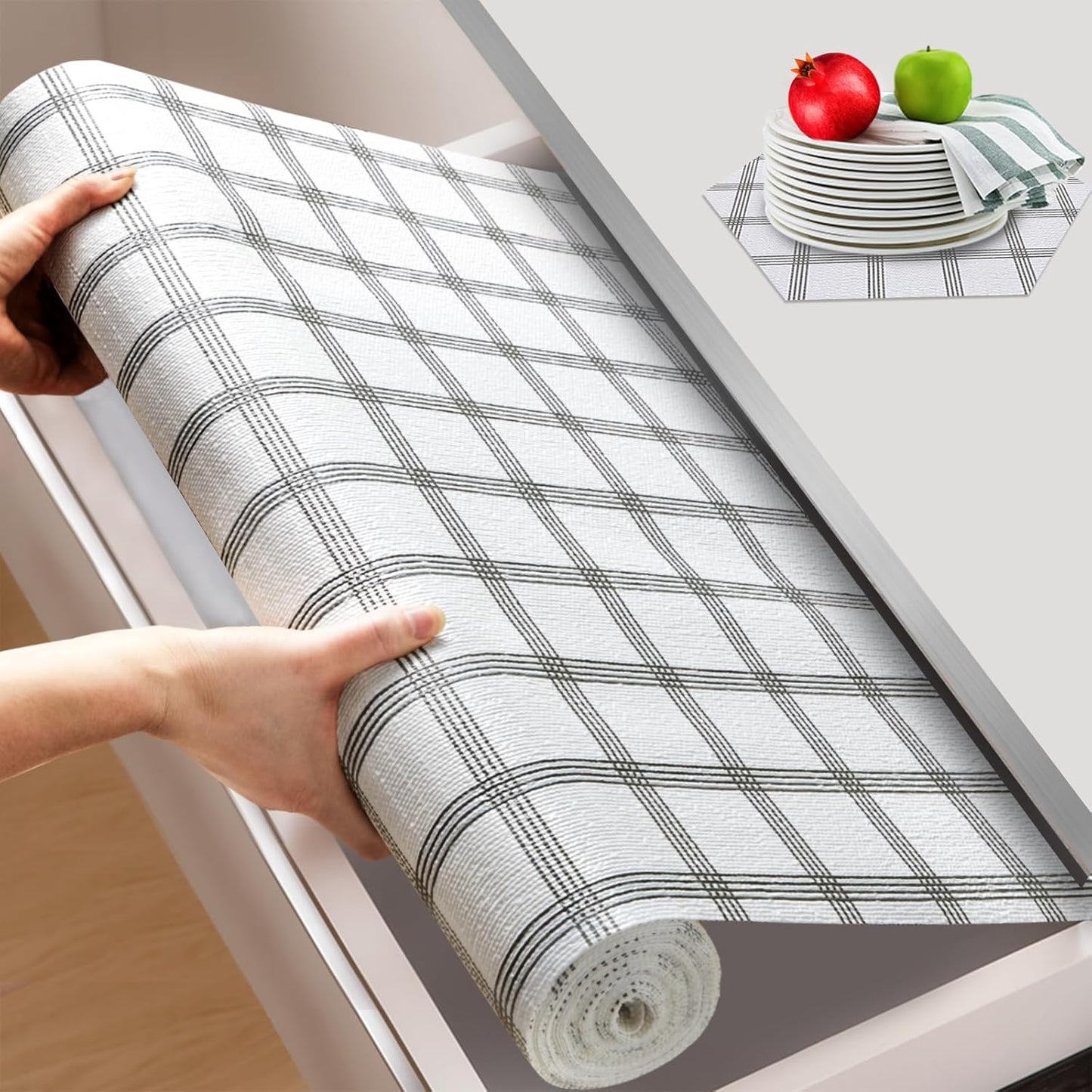 Beautysaid Shelf and Drawer Liner for Kitchen Cabinet, Non Adhesive Non Slip Shelf Paper Waterproof Washable Thickened for Dresser Pantry Shelve Bathroom Protector Liner(Plaid,23.6 in x 20 FT)