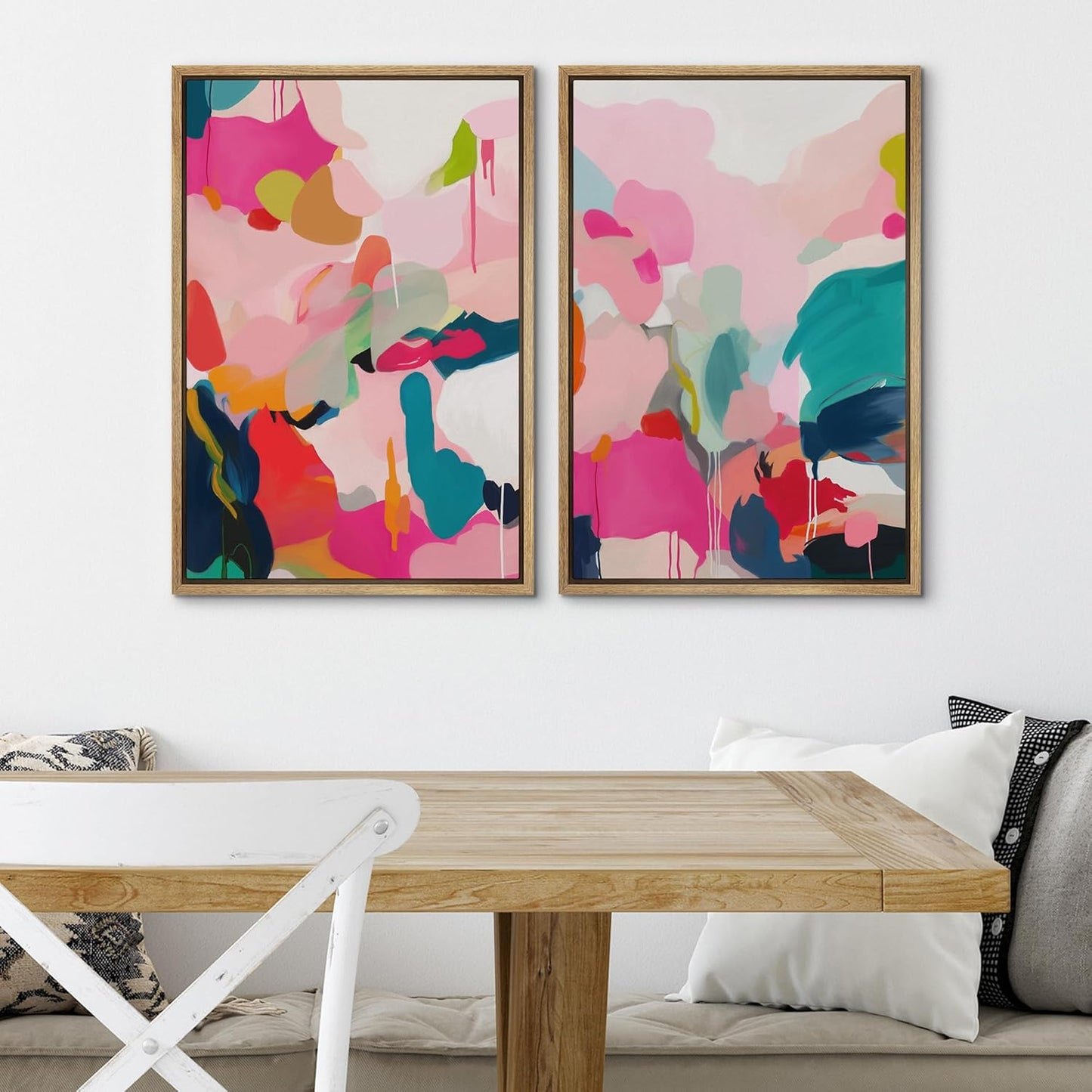SIGNWIN Framed Canvas Print Wall Art Colorful Abstract Vibrant Pink and Blue Drip Illustrations Modern Art Decorative Contemporary for Living Room, Bedroom, Office - 16"x24"x2 Natural