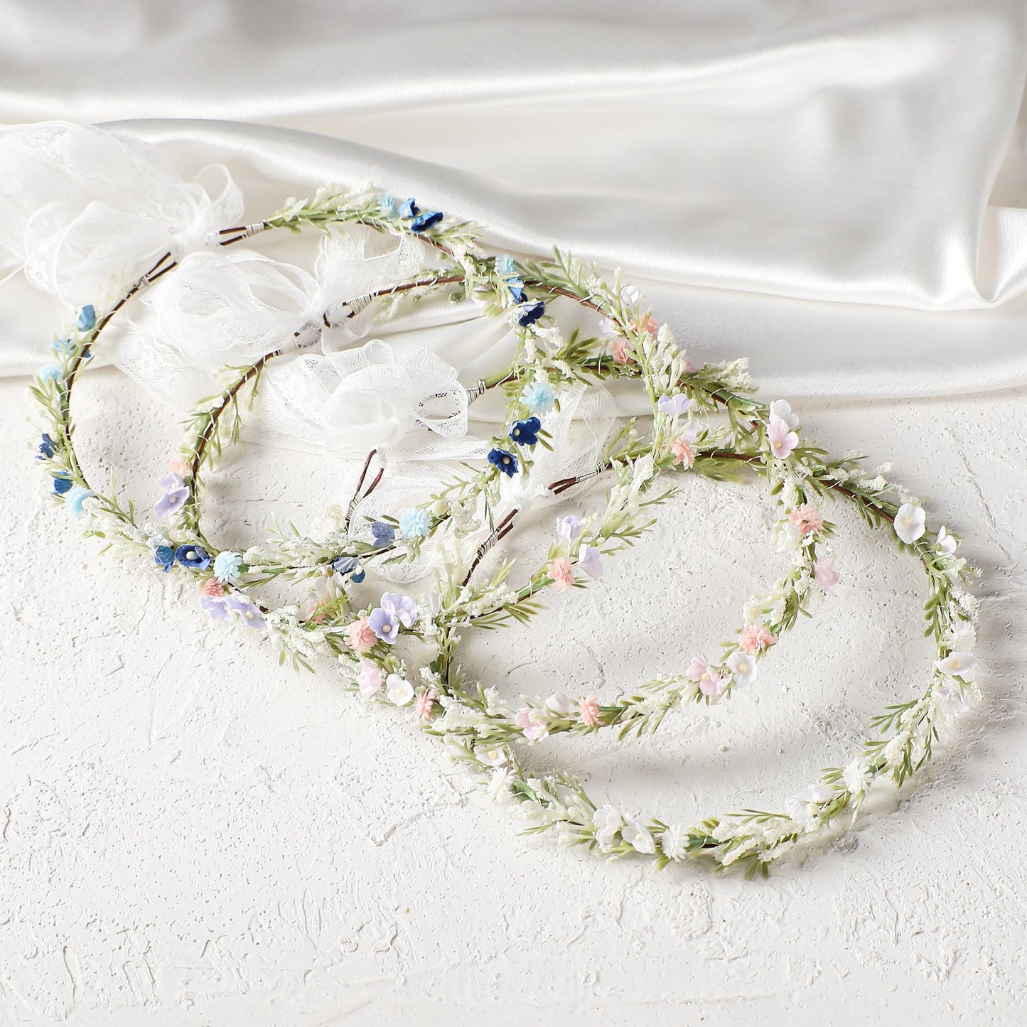 KorViSHOW Blue Flower Crown Headband, Artificial Renaissance Floral Headpiece, Fairy Elf Forest Flower Hairband for Women Girls Maternity Birthday Wedding Renfaire Festival Party Hair Accessories