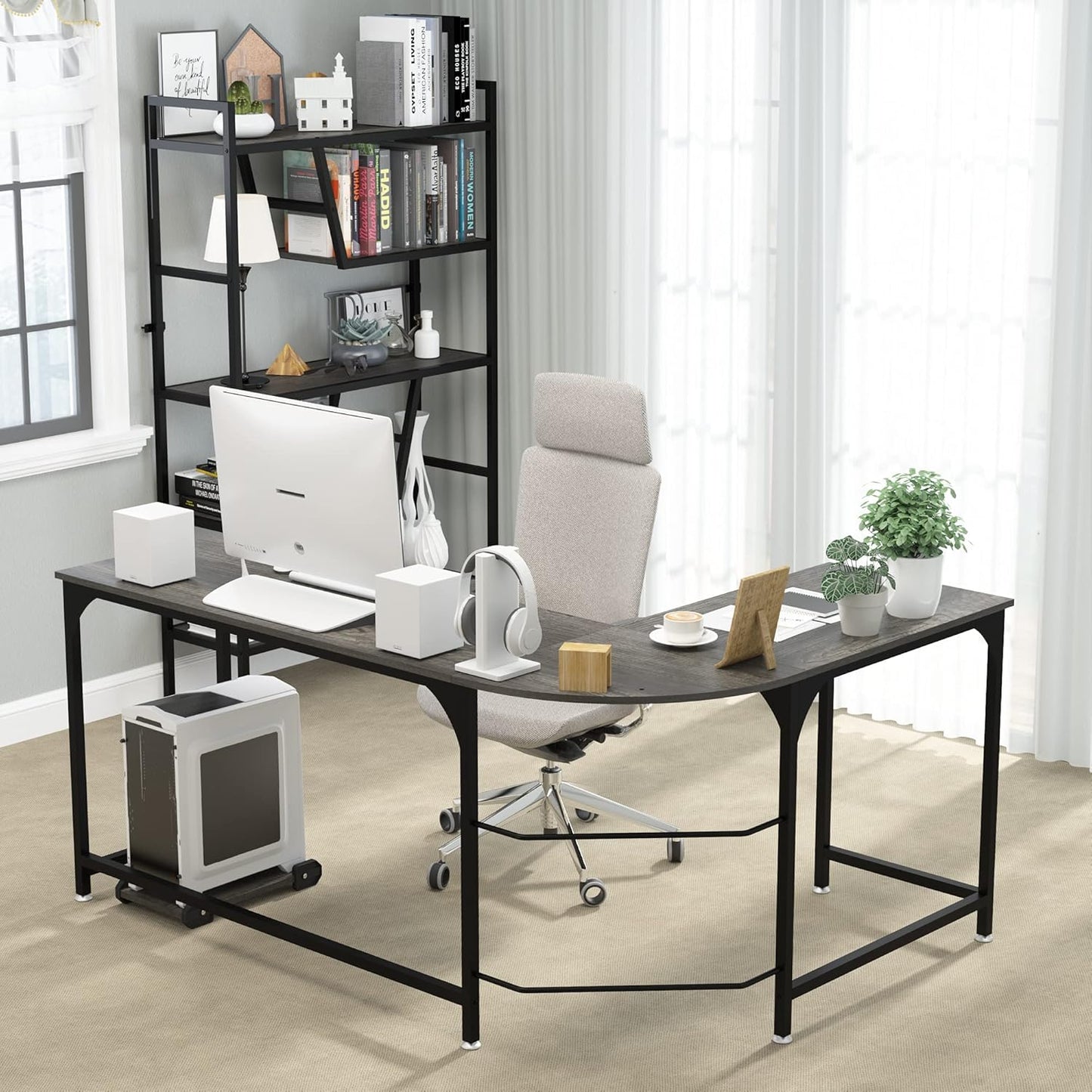 Teraves Reversible L Shaped Desk, 66.1" Gaming Desk, Corner Desks for Home Office, Space Saver Workstation Table, Modern Wooden Desk, BOAK