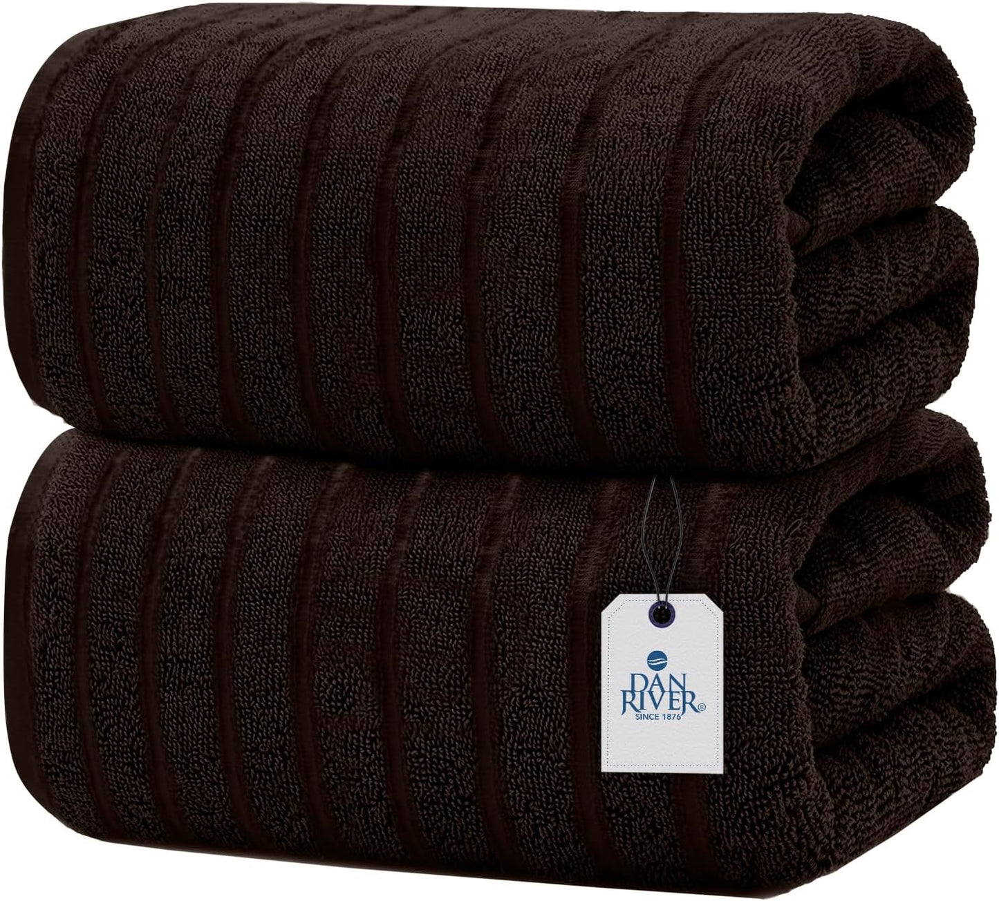 Dan River Pack of 2 Bath Sheet 35x70 Inches, Ribbed Oversized Bath Sheets Towels for Adults, Fluffy and Soft Plush Towels - Brown