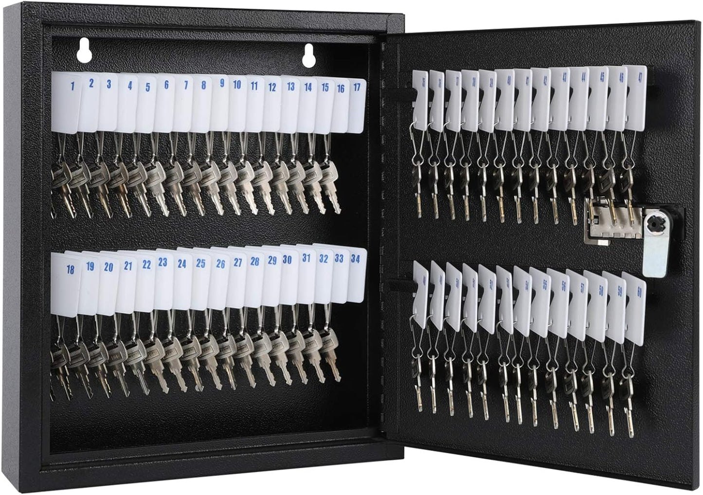KYODOLED 60-Key Storage Lock Box with Code, Wall Mount Combination Lock Box, Key Hooks & Labels, Black