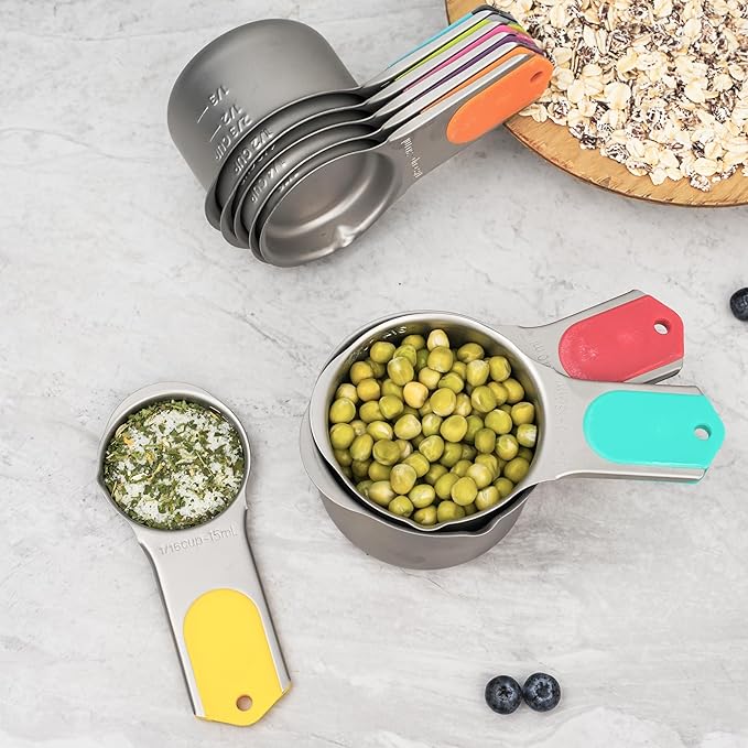 Magnetic Measuring Cups Set of 7, Stainless Steel Nesting Measuring Cups with Easy to Read Markings, Kitchen Gadgets for Cooking & Baking