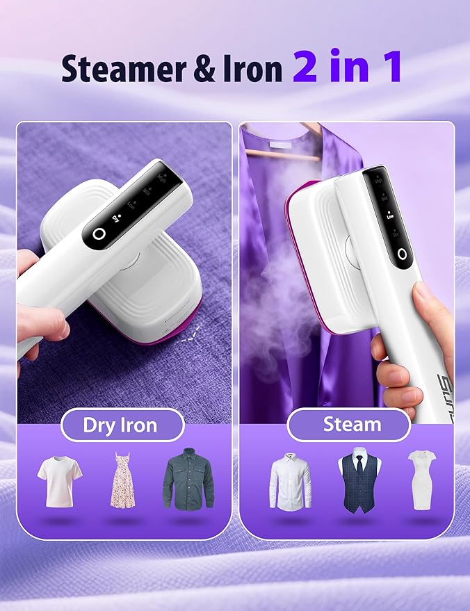 Sundu Steamer for Clothes,15s Fast Heat-up Handheld Garment Steamer,35mins Runtime & 180ml Large Tank,25g/min Steam,Ceramic Panel,Stands on Desk,Wrinkle Remover for Travel, Home, Office