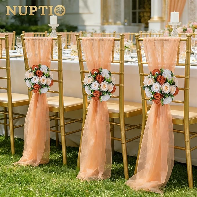 NUPTIO Terracotta Flower Ball Centerpieces: 6 Pcs Artificial Rose Kissing Balls for Wedding Party Tables - Faux Silk Floral Arrangements for Fall Home Thanksgiving Event Dining Decorations