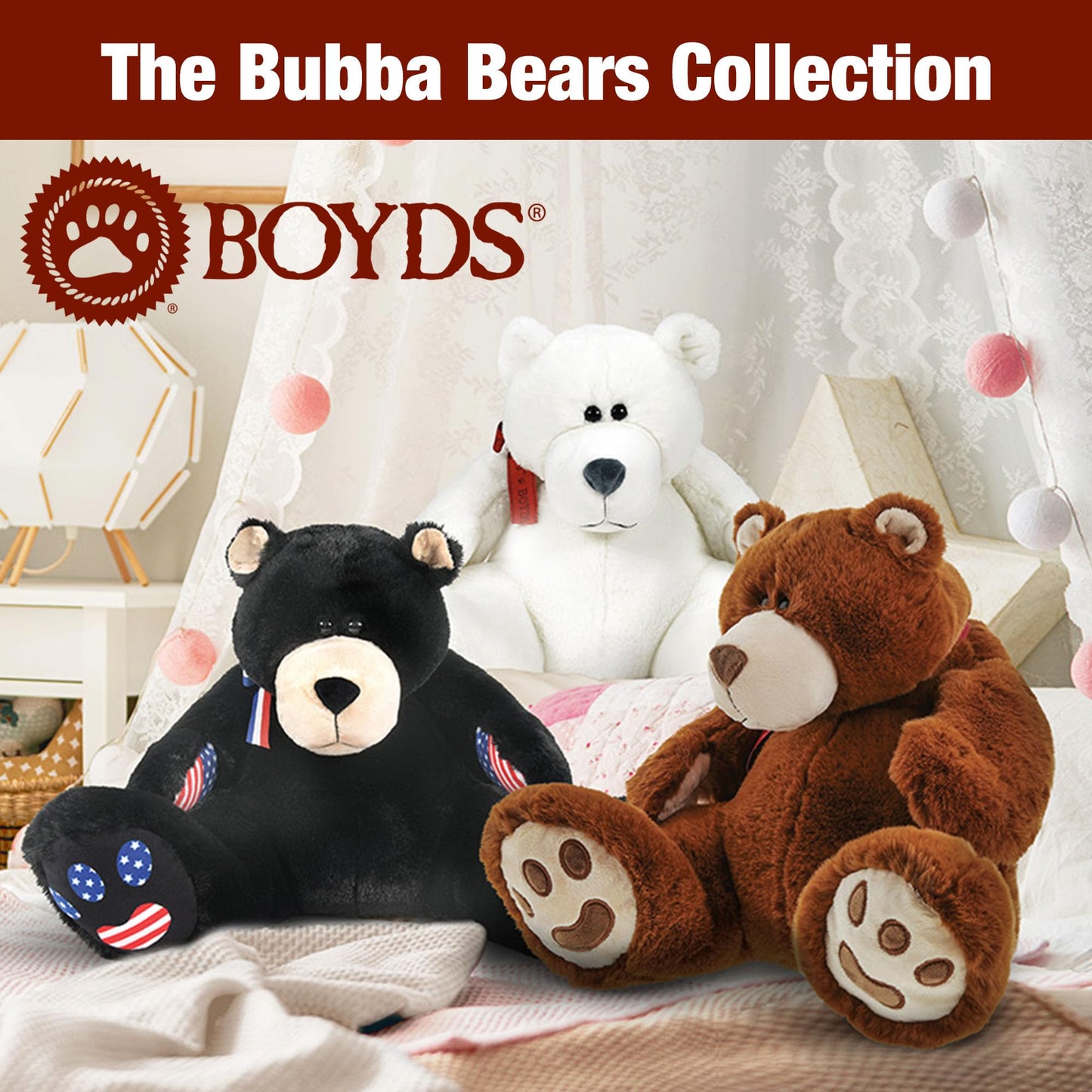 Enesco Boyds Bears 45th Anniversary Bubba Bearsevelt Plush Teddy Bear Stuffed Animals, Collectible Premium Soft Teddy Bear Plushies for Ages 1+ and Up, Patriotic Black Bear with USA Flag, 14 Inch