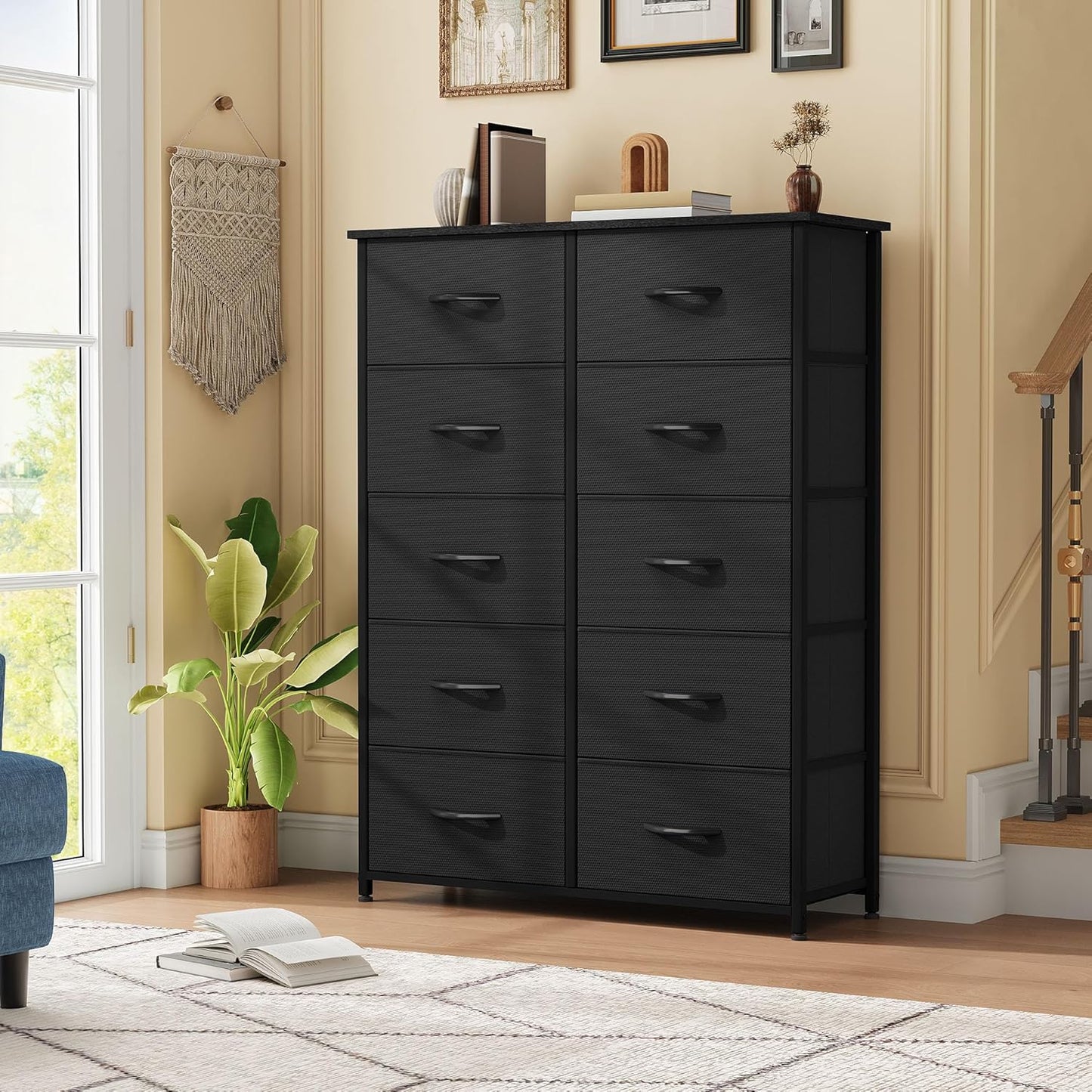 DWVO 10 Drawers Dresser, Fabric Dresser, Fabric Storage Tower, Organizer Unit for Living Room, Hallway, Closets