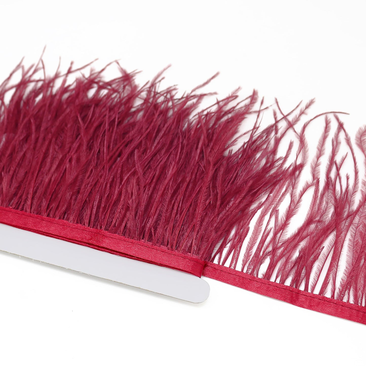 FQTANJU 2 Yards Ostrich Feather Trim Fringe, 4-6inch Width Feather Trimming Fringe Satin Ribbon for Dress Millinery Sewing Crafts Costumes Decoration (Wine Red)