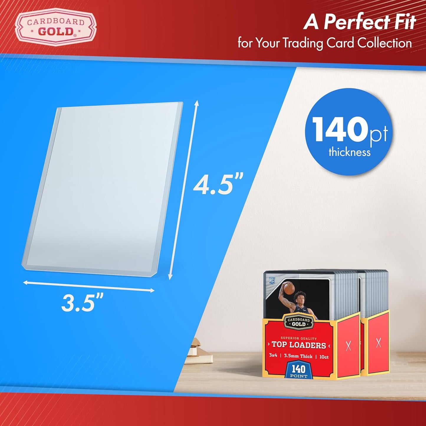 Cardboard Gold - 140pt Top Loaders for Cards - 40 Count - Premium 3x4 Inch Trading Card Toploaders - Protect Your Baseball and Sports Cards with These Crystal Clear Hard Plastic Sleeves Protectors