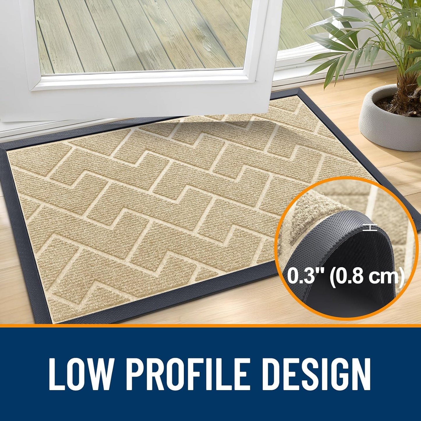 OLANLY Front Door Mat Indoor Outdoor Entrance, Waterproof All-Season, All-Weather Doormat, Sturdy Natural Rubber, Low Profile, Easy Clean Patio Porch Entryway Mat, Herringbone Brick (Beige, 36x24)