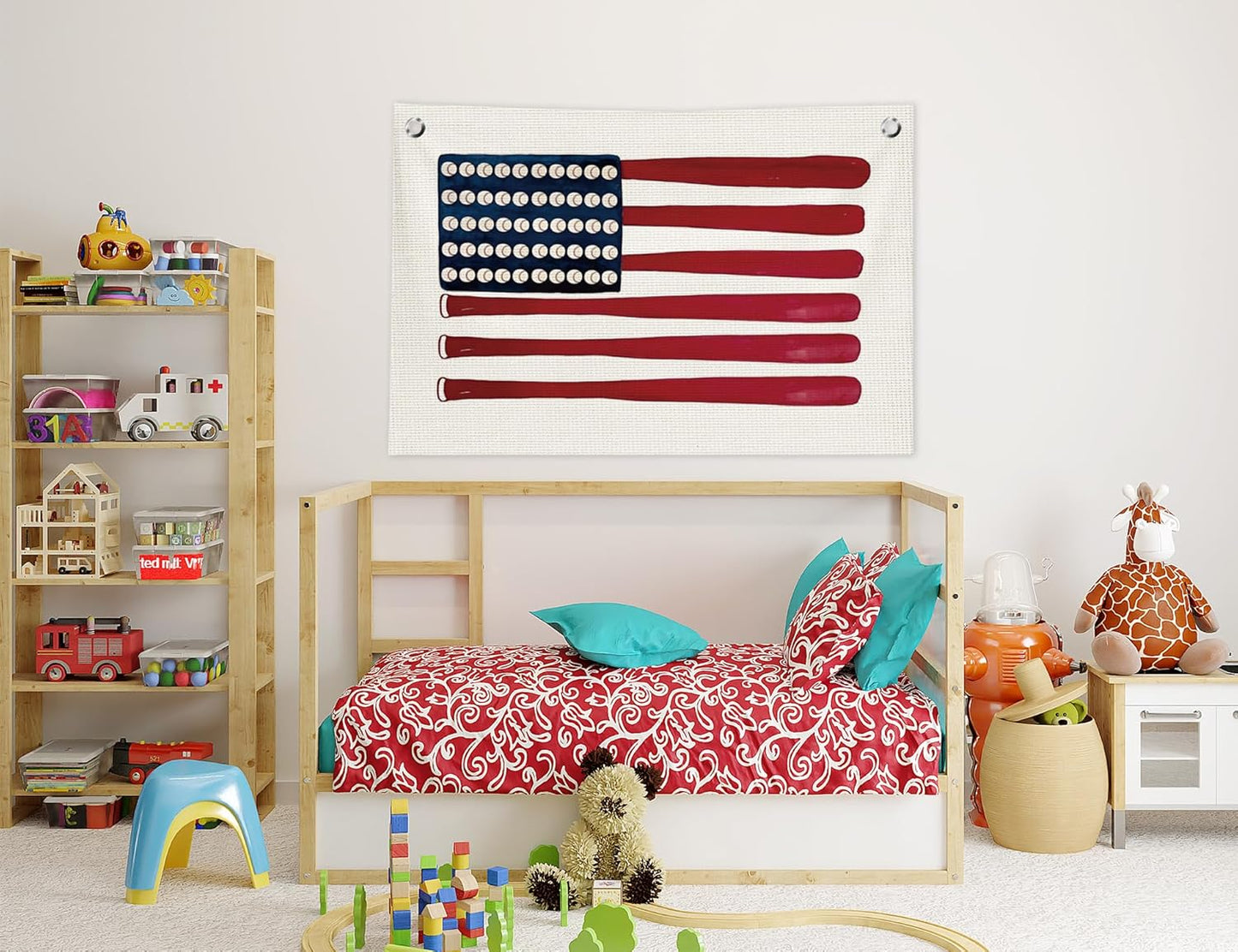 Baseball Wall Decor, Baseball Room Decor for Boys, Vintage Base Ball Bat American Flag Hanging Canvas Banner Flag Wall Art Decor for Kids Boys Nursery Room Bedroom Playroom, 20x30 in