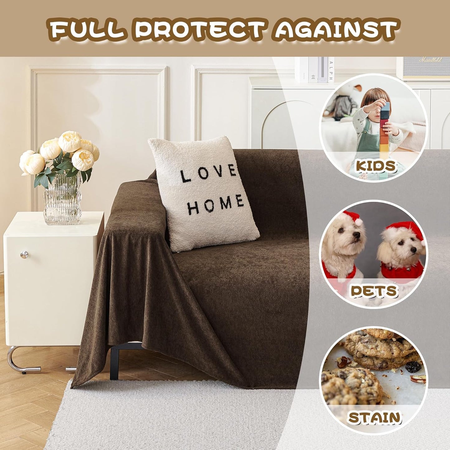 MYSKY HOME Sectional Couch Covers, Couch Cover 3 Cushion Sofa, Couch Covers for Pet, Dog Couch Protector, L Shape Sofa Cover Sofa Slipcovers Washable Furniture Covers for Pets, 91" x 134", Dark Brown