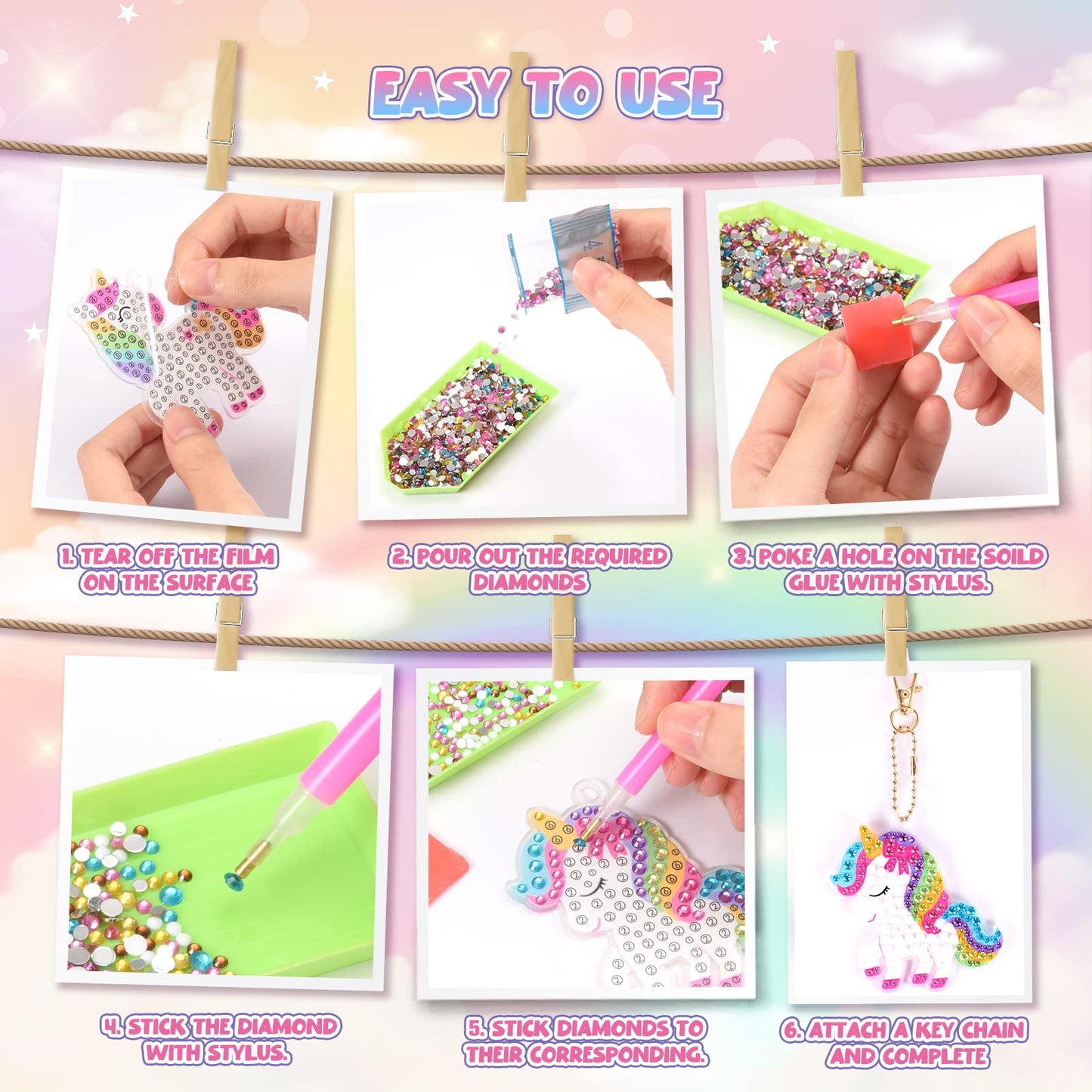 LIWIN LET'S GO! Toys for 4 5 6+ Year Old Girls, Unicorns Toys for Kids Make Your Own GEM Keychains Arts and Crafts for Kids Age 4-12 Unicorns Birthday Crafts Gifts for 4-12 Year Old Girls Boys