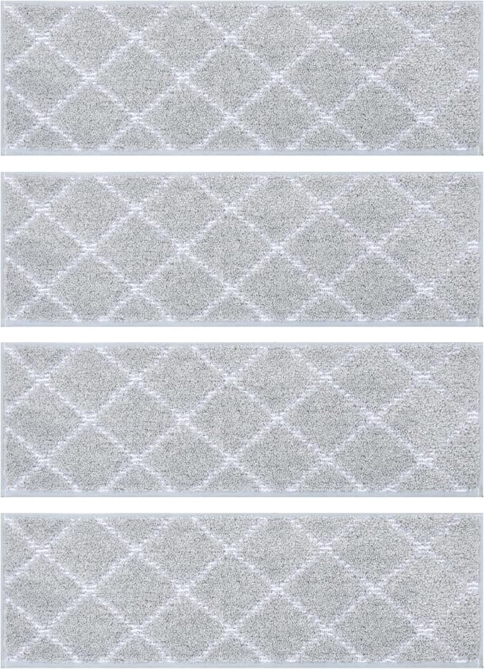 BEQHAUSE Stair Treads for Wooden Steps Non-Slip Stair Rugs Machine Washable Stair Carpet Treads 28inX9in Grey Stair Runner for Elders,Kids and Dogs Polyester Soft Stair Mats,4PCS