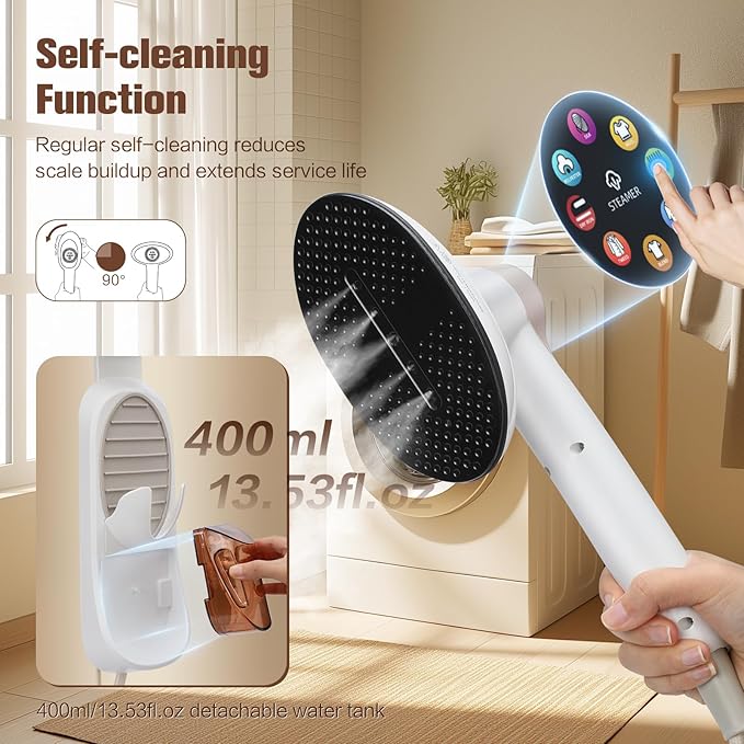 2 in 1 Steamer for Clothes 1450W Steam Station Iron Clothes Steamer Iron Handheld 8-Level Steam & Dry Ironing with LCD Display Auto-Off, Self Cleaning for Household