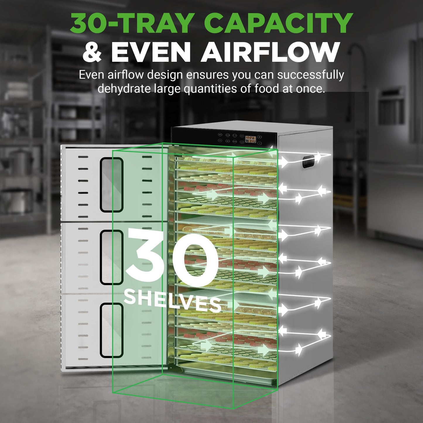 Nutrichef 30 Layer & 3 Chamber Commercial Food Dehydrator Machine - Stainless Steel Trays, Digital Timer And Temperature Control